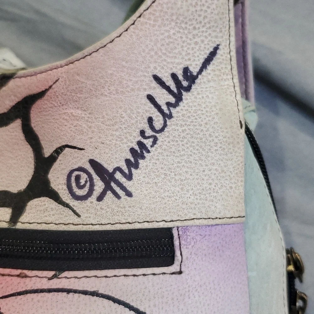 Anuschka handpainted pastel floral animal pattern leather shoulder bag